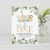 Wild One Safari Animals First Birthday Invitation Kaart (Staand voorkant)