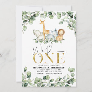 Wild One Safari Animals First Birthday Invitation Kaart
