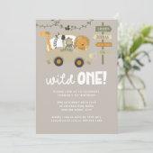 Wild One Safari Animals First Birthday Invitation Kaart (Staand voorkant)