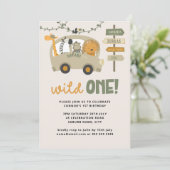 Wild One Safari Animals First Birthday Invitation Kaart (Staand voorkant)