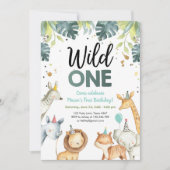 Wild One Safari Animals First Birthday Invitation Kaart (Voorkant)