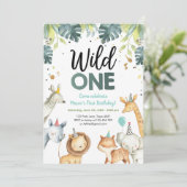 Wild One Safari Animals First Birthday Invitation Kaart (Staand voorkant)