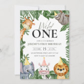 Wild One Safari Animals First Birthday Waterverf Kaart (Voorkant)