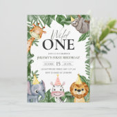 Wild One Safari Animals First Birthday Waterverf Kaart (Staand voorkant)