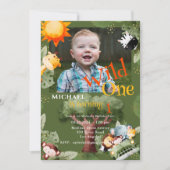 Wild One Safari Animals Foto Birthday Party Kaart (Voorkant)