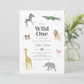 Wild One Safari Animals Girl Baby shower Kaart (Staand voorkant)