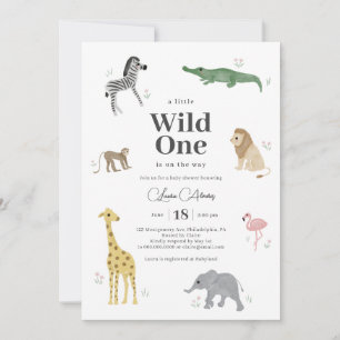 Wild One Safari Animals Girl Baby shower Kaart