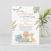 Wild One Safari Animals Girl Baby shower Kaart (Staand voorkant)