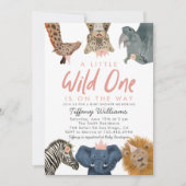 Wild One Safari Animals Girl Baby shower Kaart (Voorkant)