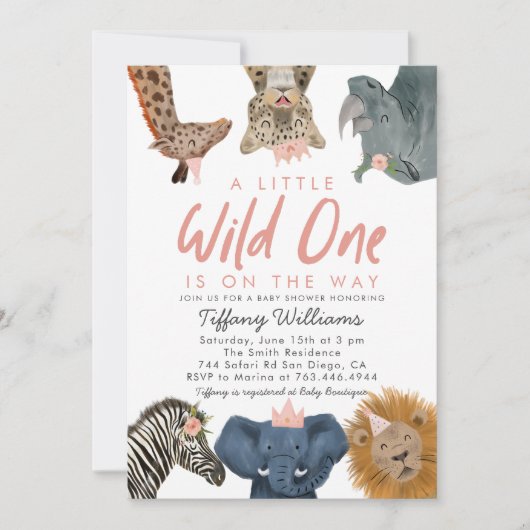 Wild One Safari Animals Girl Baby shower Kaart (Voorkant)