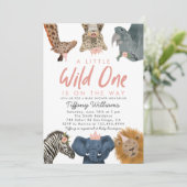Wild One Safari Animals Girl Baby shower Kaart (Staand voorkant)