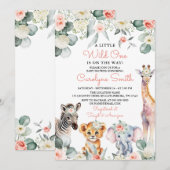 Wild One Safari Animals Greenery Baby shower Meisj Kaart (Voorkant / Achterkant)