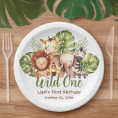 Wild One Safari Animals Greenery First Birthday Papieren Bordje