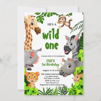 Wild One Safari Animals Jungle  Birthday  Kaart
