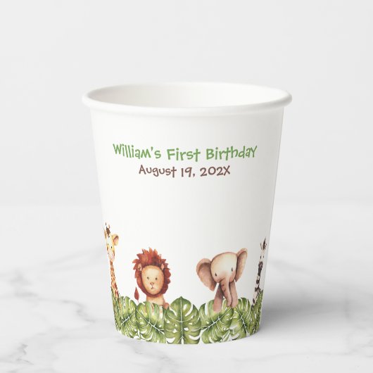 Wild One Safari Animals kregen de eerste verjaarda Papieren Bekers (Achterkant)