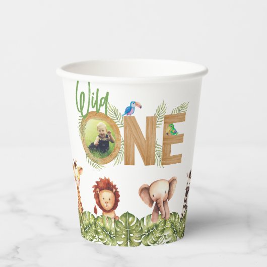 Wild One Safari Animals kregen de eerste verjaarda Papieren Bekers (Voorkant)