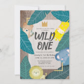 Wild One Safari Animals Oerwoud Boy 1st Birthday Kaart (Voorkant)