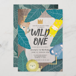 Wild One Safari Animals Oerwoud Boy 1st Birthday Kaart