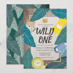 Wild One Safari Animals Oerwoud Boy 1st Birthday Kaart