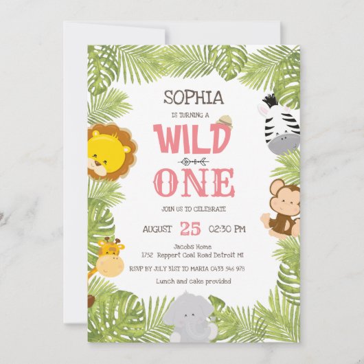 Wild One Safari Animals Oerwoud eerste verjaardag Kaart (Voorkant)