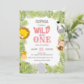Wild One Safari Animals Oerwoud eerste verjaardag Kaart (Staand voorkant)