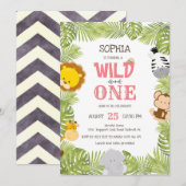 Wild One Safari Animals Oerwoud eerste verjaardag Kaart (Voorkant / Achterkant)