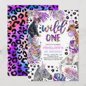 Wild One Safari Animals Rainbow Cheetah Birthday I Kaart (Voorkant / Achterkant)