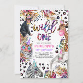 Wild One Safari Animals Rainbow Cheetah Birthday Kaart (Voorkant)