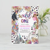 Wild One Safari Animals Rainbow Cheetah Birthday Kaart (Staand voorkant)