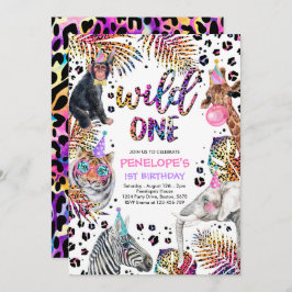 Wild One Safari Animals Rainbow Cheetah Birthday Kaart
