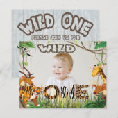 Wild One Safari Animals Safari Photo Boy Invitatio Kaart (Voorkant / Achterkant)