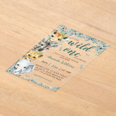 Wild One Safari Animals Sage Green Baby shower Acryl Uitnodigingen (Laagn)