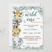 Wild One Safari Animals Sage Green Baby shower Kaart (Voorkant)