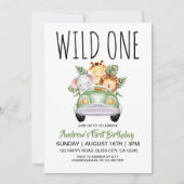 Wild One Safari Auto 1e Verjaardag Kaart (Voorkant)