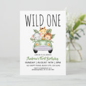 Wild One Safari Auto 1e Verjaardag Kaart (Staand voorkant)
