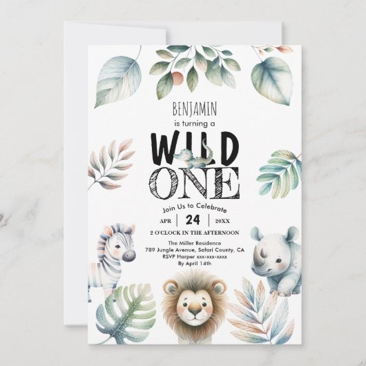 Wild One Safari Baby Boy 1e Verjaardag Kaart (Voorkant)