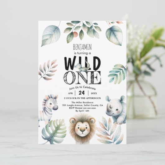 Wild One Safari Baby Boy 1e Verjaardag Kaart (Staand voorkant)