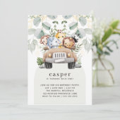 Wild One Safari Baby Dieren 1e Verjaardagsfeest Kaart (Staand voorkant)