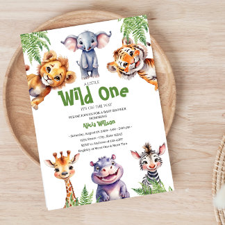 Wild One Safari Baby Dieren Jongen Baby shower Kaart