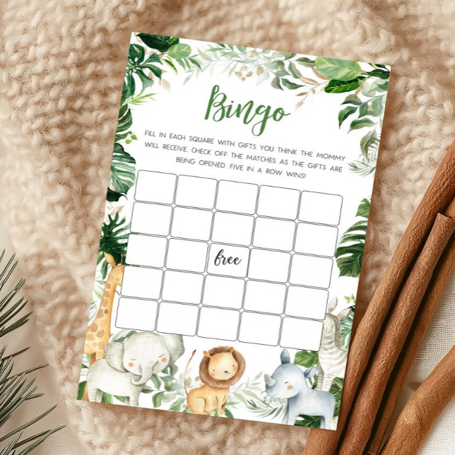 Wild One Safari Baby Shower Bingo Spel (Greenery Jungle Baby Shower Bingo Game)