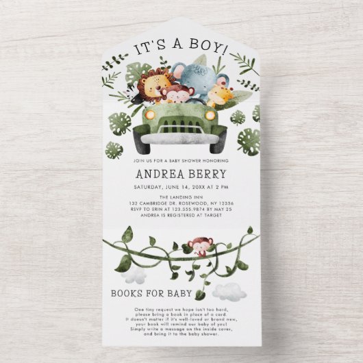 Wild One Safari Baby shower Boy All In One Uitnodiging (Binnen)