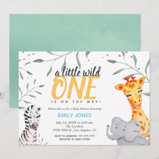 Wild One Safari Baby shower Boy Kaart (Voorkant / Achterkant)
