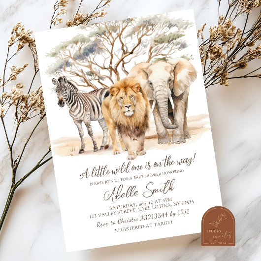 Wild One Safari Baby shower Invitation Kaart