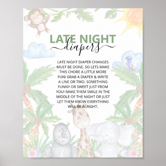 Wild One Safari Baby shower Late Night Diaper Post Poster (Voorkant)