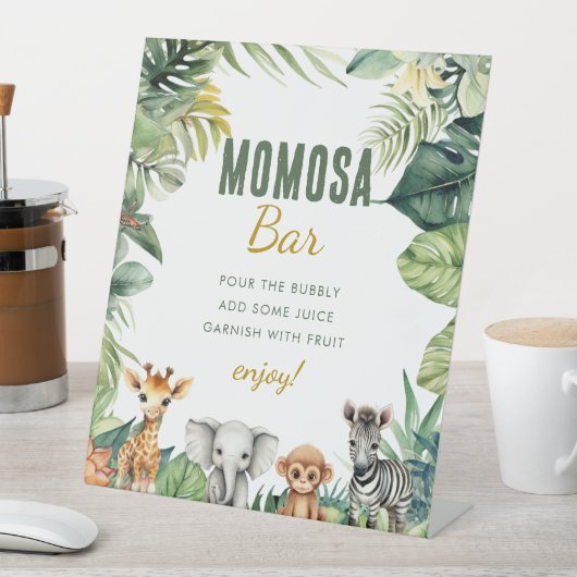 Wild One Safari Baby shower Momosa Bar Sign Reclamebord Met Voetstuk (Insitu)