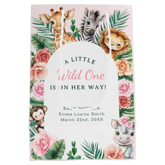 Wild One Safari Baby shower - Oerwoud dieren Medium Cadeauzakje (Achterkant)