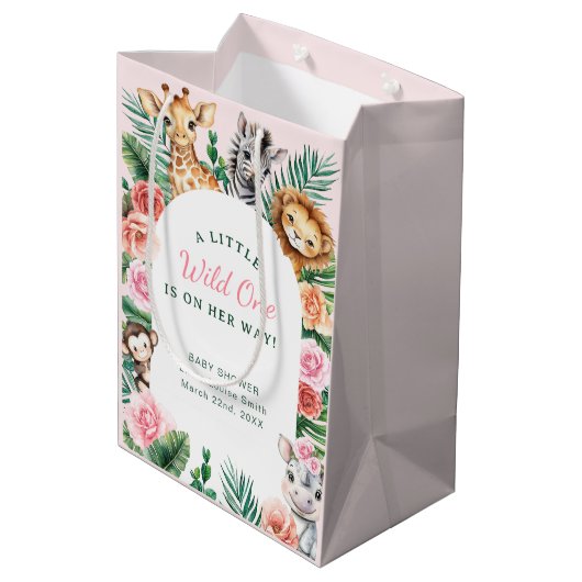 Wild One Safari Baby shower - Oerwoud dieren Medium Cadeauzakje (Achterkant Gekanteld)