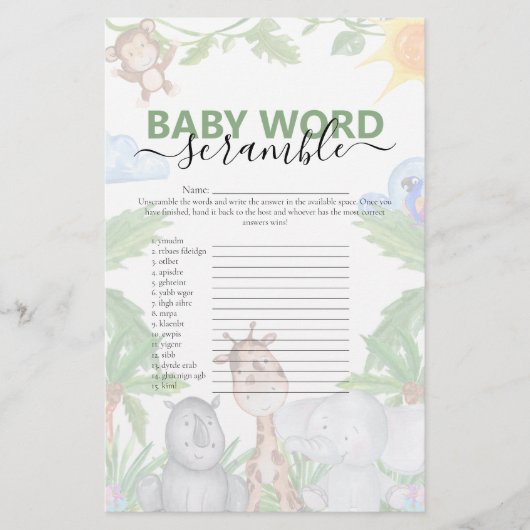 Wild One Safari Baby Shower Spel (Voorkant)