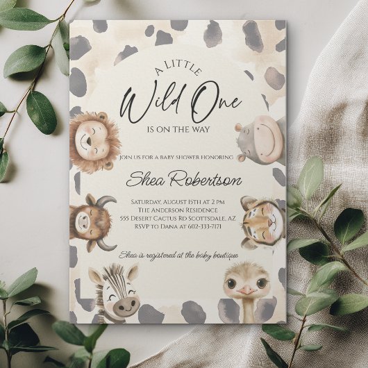 Wild One Safari Baby Shower Uitnodiging