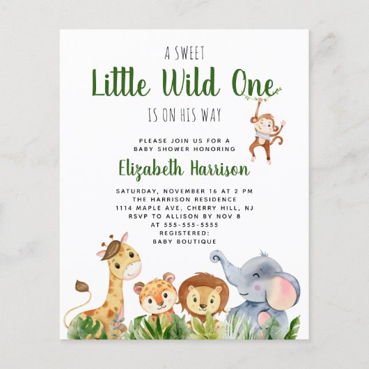 Wild One Safari Baby Shower - uitnodiging (Voorkant)